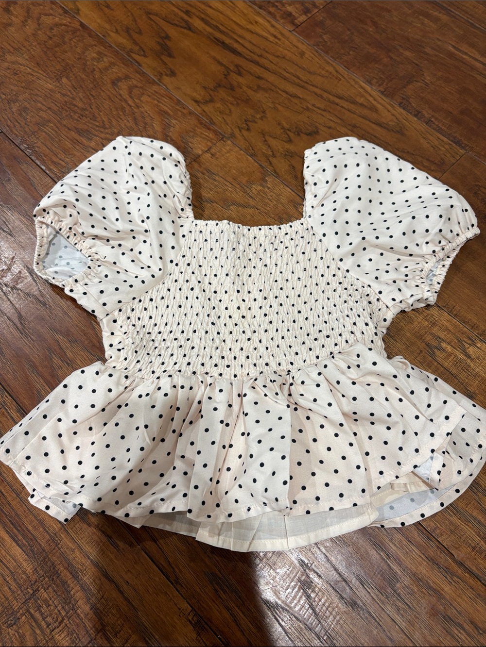GB little girls beige black polka dot shirt